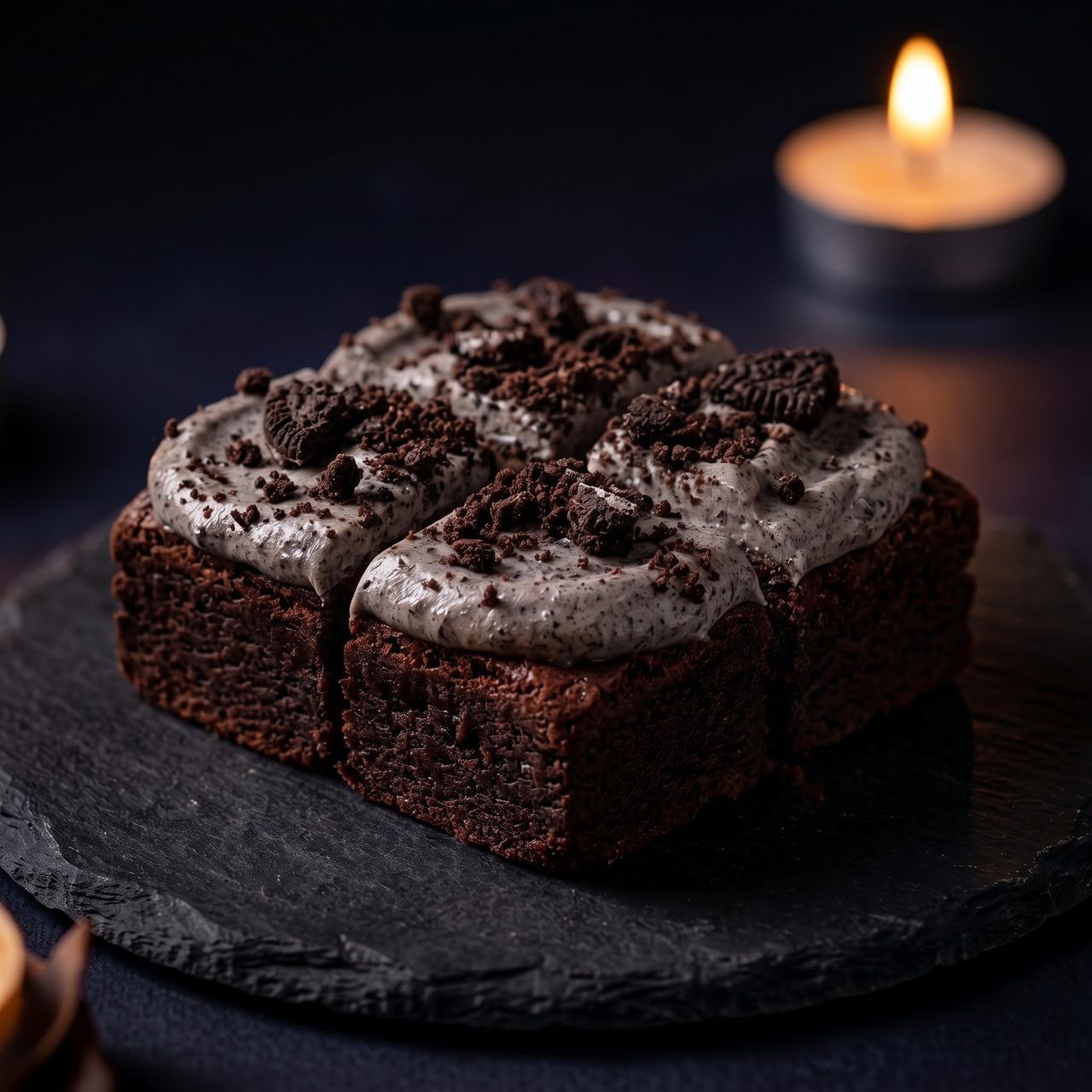 Cookies & Cream Crunch Minis, bite-size brownie squares with crushed cocoa cookies