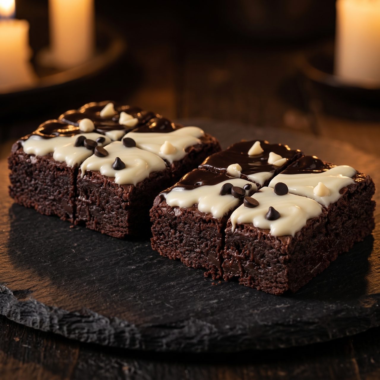 Double Chocolate Decadence Minis, bite-size fudge brownie squares packed with chocolate chips