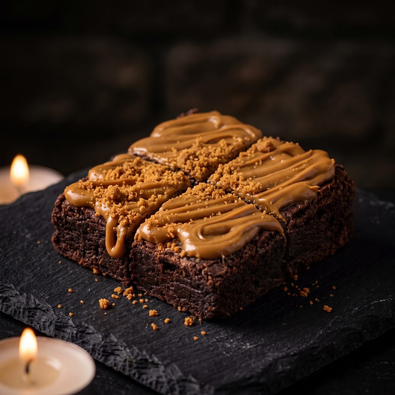 Lotus Biscoff Crumble Minis, bite-size brownie squares drizzled with Biscoff and biscuit crumble
